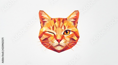 Polygonal Winking Cat Head Illustration – Modern Geometric Orange Cat Art