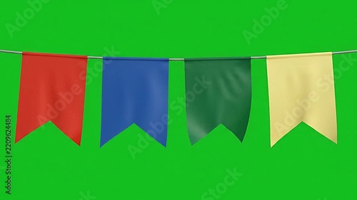 Colorful party pennants flags waving gently on string against green screen background video motion clip