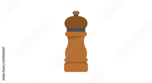 Wooden pepper mill stands isolated on a white background a flat vector illustration