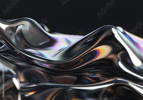 Liquid metallic abstract surface with waves and iridescent rainbow reflections rainbow sheen fluid metal