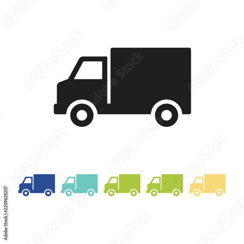 Truck icons in different colors on white background