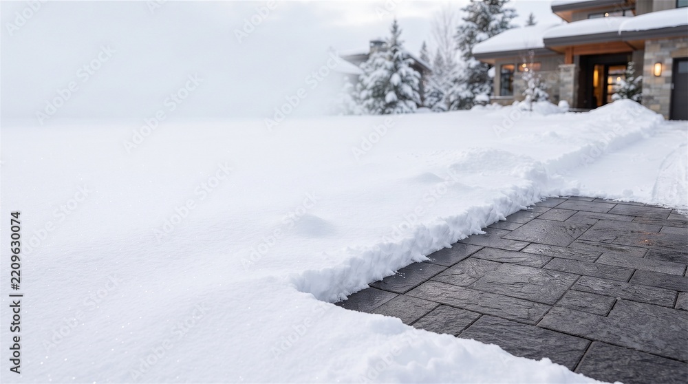 Fototapeta premium Residential Driveway Snow Removal Winter Home