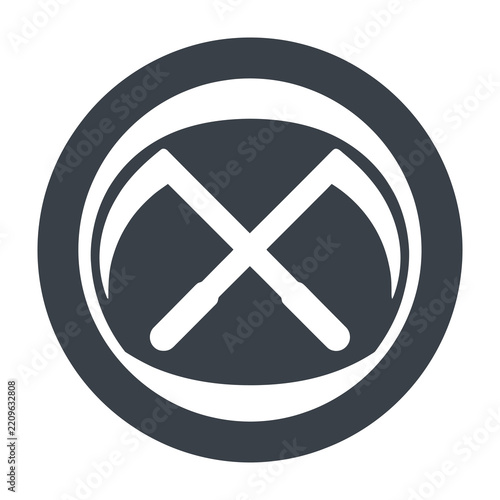 Crossed pickaxes symbol in dark gray circle logo mining industry