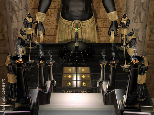 Temple of Anubis - Anubis is the ancient Egyptian Anubis god of mummification, funerary rites, and protector of graves, usually shown as a jackal-headed man or a black canine.