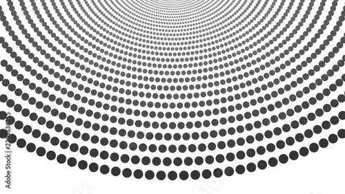 Wavy halftone dots array creates flowing surface perspective for dynamic screen background use.