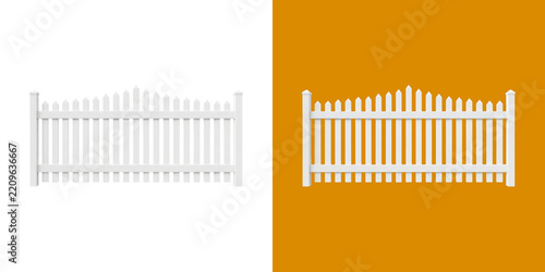 Classic white wooden picket fence design shown on plain colored backdrops transparent png