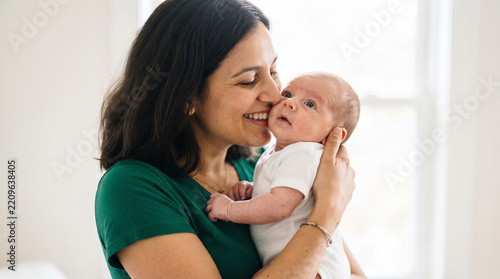 Mother holding and looking affectionately at her baby