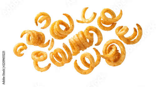 Delicious seasoned curly fries isolated on transparent background