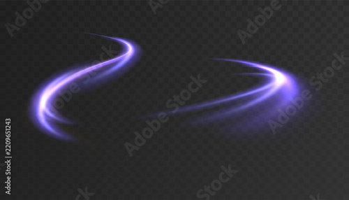 Set featuring a bright, curved purple light trail with radiant energy and a swift magical strike effect against a dark background.