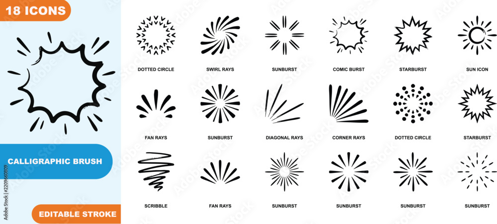 Obraz premium Dynamic collection of abstract burst and ray graphic elements for design accents vector illustration