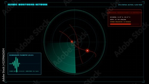 Seismic Monitoring Network Interface Showing Earthquake Detection Data on a Digital Radar Screen