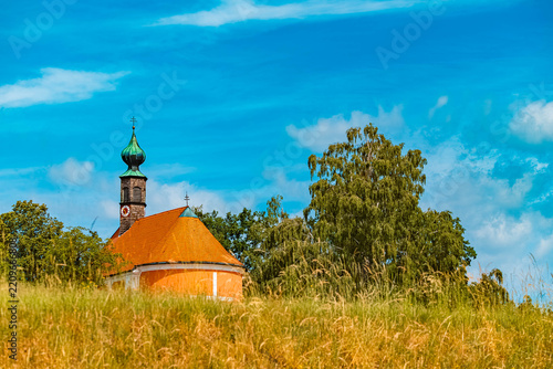 Church on a sunny summer day at Windberg, Hunderdorf, Straubing, Bogen, Bavaria, Germany