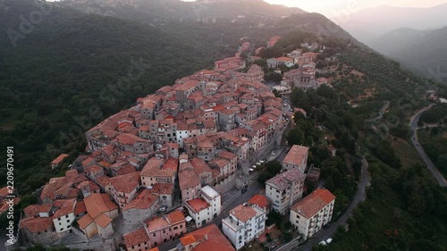 Aerial View of Medieval Castle and Historic Hill Town