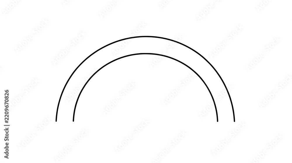 Obraz premium Black outline vector icon of two parallel concentric arch lines forming a thick double rainbow band drawn with bold minimal lines in wide symmetric centered arrangement and open lower ends
