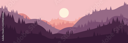 Abstract vector landscape poster. Nature wall decor contemporary art print, mid century background. Vector illustration. Flatt design style