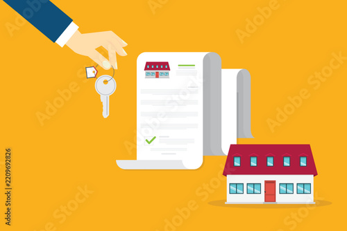 Property Acquisition Concept with House Key and Residential Purchase Documents