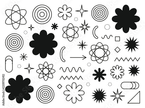 Abstract Sparkle and Atom Shape Icon Collection — Geometric Flower, Star and Orbit Vector Symbol Set for Modern Design