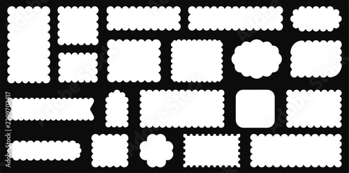 Postage Stamp Frame Shape Set — Scalloped Edge Rectangle, Badge and Label Vector Collection for Vintage Stamp and Ticket Design