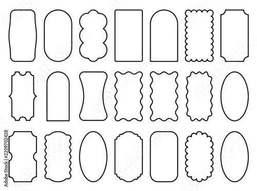 Vertical Label Frame Outline Set — Wavy Tag, Oval and Scalloped Border Vector Collection for Product and Gift Tag Design