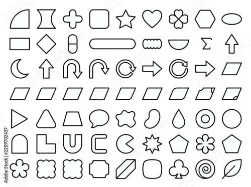 Basic Outline Shape and Arrow Icon Set — Geometric, Blob and Directional Symbol Vector Collection for UI Design Systems