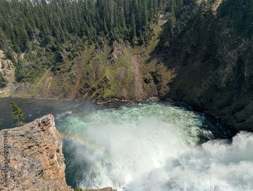 Waterfall, Grand Canyon of Yellowstone, rainbow over water, Yellowstone River