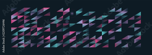 Abstract vector graphic illustration featuring neon pink and blue geometric triangular patterns against a dark textured background