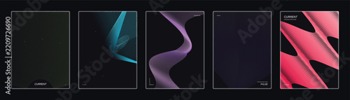 Modern abstract vector graphic covers set featuring futuristic geometric wave lines and vibrant gradients for digital design projects