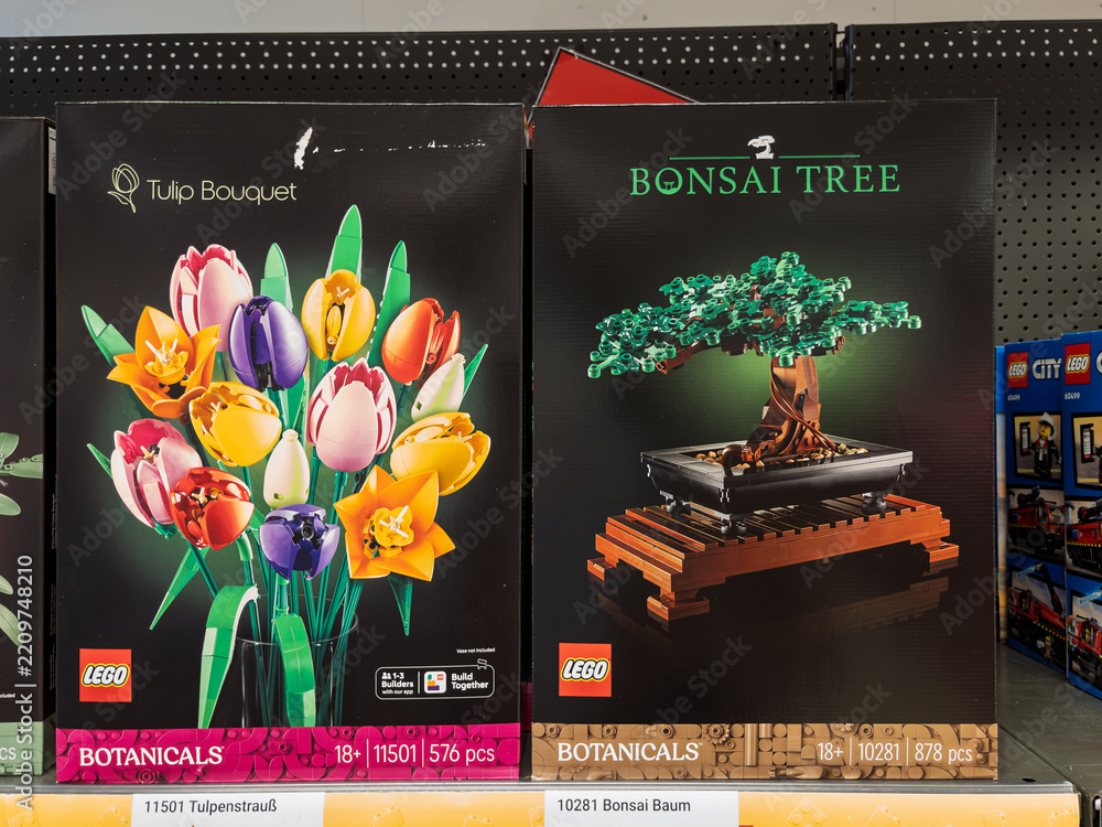 Obraz premium Colorful LEGO Botanical Sets: Tulip Bouquet and Bonsai Tree