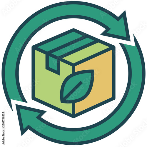 Recycling box surrounded by continuous circular green arrows.