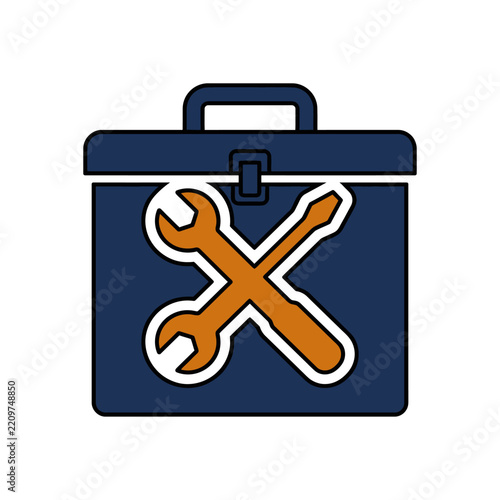 Toolbox featuring crossed orange wrench and screwdriver inside icon.