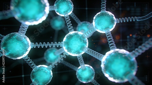 Rendering turquoise nodes forming lattice in viewport, showing helical connectors and HUD