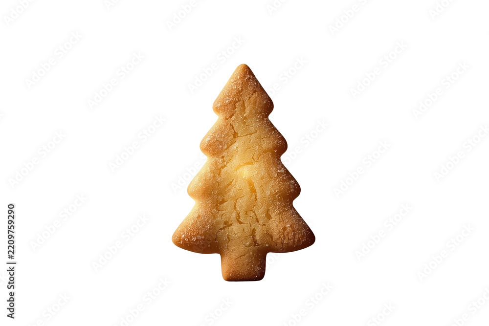 Fototapeta premium Christmas tree shaped gingerbread cookie with golden baked surface