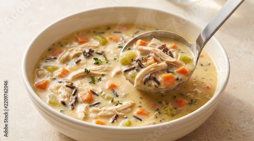 Creamy chicken and wild rice soup with vegetables. Hearty crockpot dinner recipes for comforting, easy-to-prepare meals perfect for cold weather.