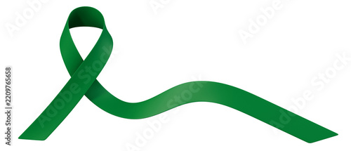 3D Long Curved Green Awareness Ribbon with Wavy Tail Isolated