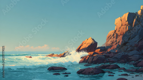 Waves crashing on rocks