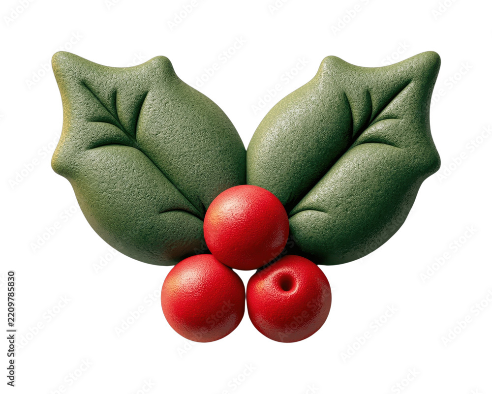 Obraz premium PNG Handcrafted holly leaves and red berries on a neutral background