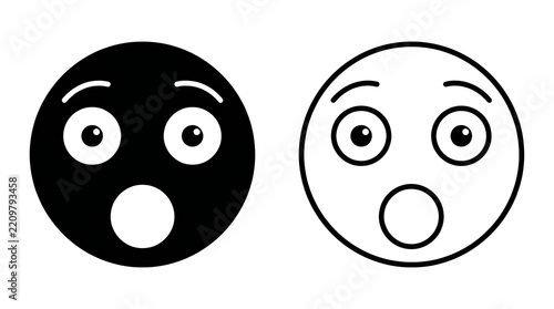 Surprised black and white surprised face icons