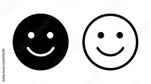 Black and white happy smiling face icons