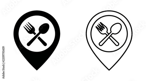 Crossed cutlery icon in location pin badges