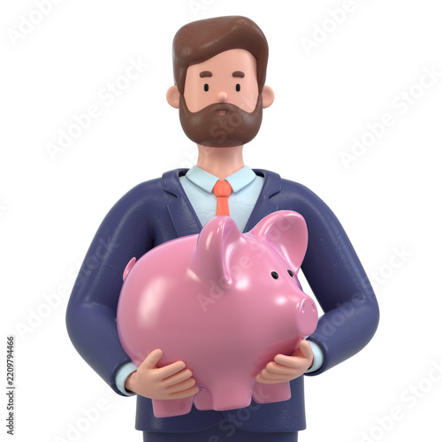 Man holding a large piggy bank