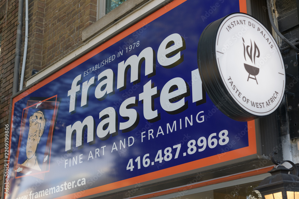 Fototapeta premium exterior building and sign of Frame Master, a picture frame shop, located at 559 Mount Pleasant Road, Toronto
