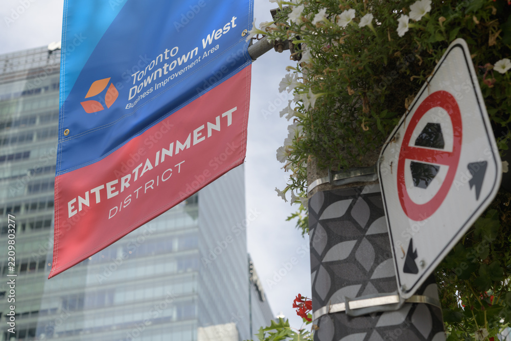 Fototapeta premium BIA banner in the Toronto Downtown West / Entertainment District - Bremner Blvd and Lower Simcoe St