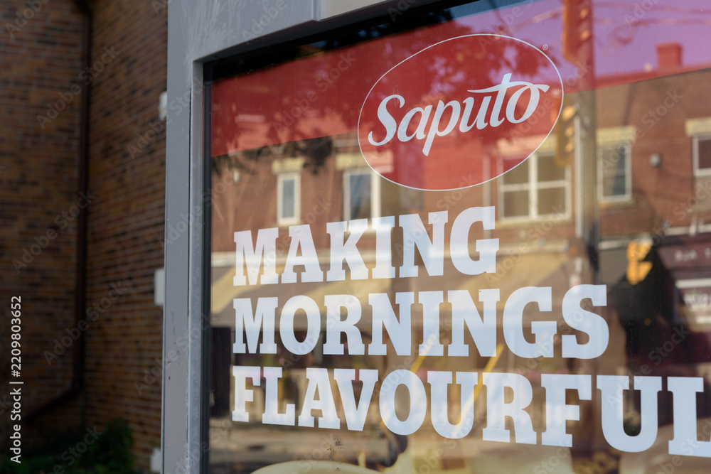 Fototapeta premium public transit shelter poster advertisement for Saputo (cheese): 