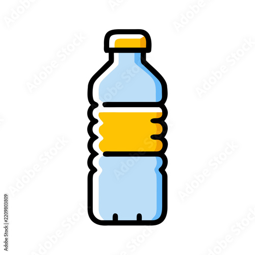 Plastic water bottle icon with yellow label in flat vector style