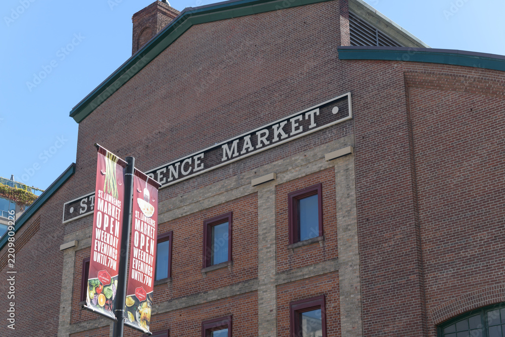 Fototapeta premium St Lawrence Market banners outside the historic South Building, Toronto
