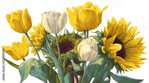 sunflowers and tulips