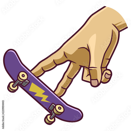 finger skateboard cartoon sticker illustration
