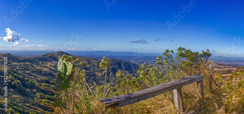 Panoramic view of the rolling valleys and hills seen from a beautiful scenic vantage point. Costa Rica