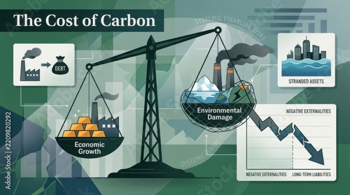 The Cost of Carbon Economic Growth vs Environmental Damage Balancing Scale Illustration