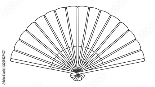 Obraz na plátně Elegant Folding Fan: A classic folding fan, depicted in a simple line drawing, showcases its intricate structure and radial design, ready to provide a cooling breeze